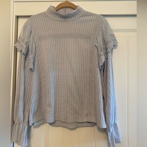 Women's Soft Blue Ruffle Sleeve Blouse